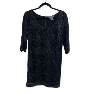 Eccoci Black Sequin Embellished Sheer 3/4 Sleeve Cocktail Dress Womens Size 12